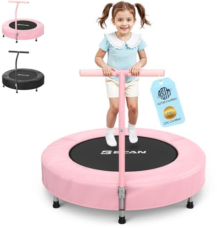 BCAN 36'' Toddler Trampoline, ASTM Certified - Kids Trampoline for Ages 1-6, Foam Handle & Safe Thickened Cover, Mini Trampoline for Kids Indoor, Easy to Assemble