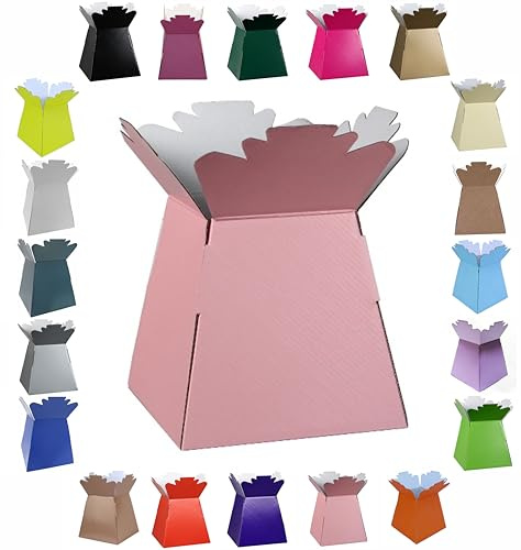 Glossy Vibrant Bouquet, Flower Box/Vase - Transportation Display, Presentation Boxes (5, Pink)