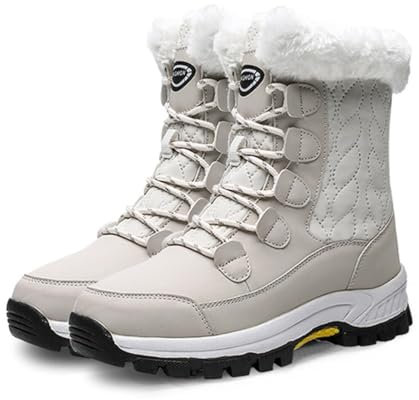 ORANDESIGNE Stivali da Neve Invernali da Donna con Lacci Impermeabile Fodera in Pelliccia Sintetica Suola Antiscivolo Stivali A Bianco 36 EU