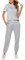 Litherday Jogginganzug Damen Kurz Freizeitanzug Baumwolle Sportswear zum Fitness Running Sportanzug Frauen Streifen Trainingsanzug mit Rundhals, grau, XL