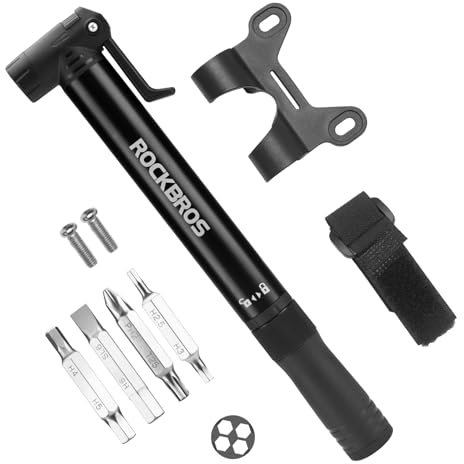 ROCKBROS Mini Fahrrad Luftpumpe mit Ratschenschlüssel Minipumpe Tragbare Handpumpe Presta&Schrader 120 PSI Aluminium für MTB E-Bike,Motorrad,Ball