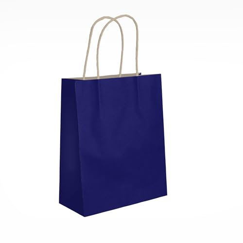 Pakomat Kraftpapier Geschenktüten 10er Set mit Henkeln 24x32cm – Umweltfreundliche Einkaufs - & Geschenktragetaschen, Ideal für Geburtstage, Partys, Mitgebsel & Geschenkverpackungen (Marineblau)