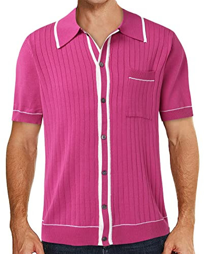 Chemise à manches courtes pour homme - Couleur assortie - Rayée - Chemise à manches courtes pour homme, A1 rose vif, L