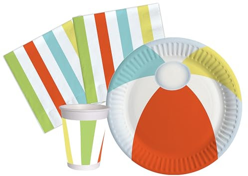 Ciao- Kit Party Tavola (Piatti, Bicchieri, tovaglioli), Righe, Multicolore, 8 persone, AZ167