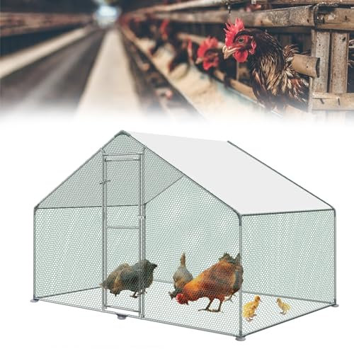 HENGMEI Hühnerstall 3x2x2m Freilaufgehege Käfige Kleintierstall Verzinkter Stahl Hühnerkäfig mit PE Dach Außen Freigehege mit Schloss Geflügelstall
