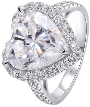 Skcess 14 Karat Weißgold Ehering Weiß Moissanit Herz, Ring Damen Herzform Ringe Frauen Größe 47 (15.0)