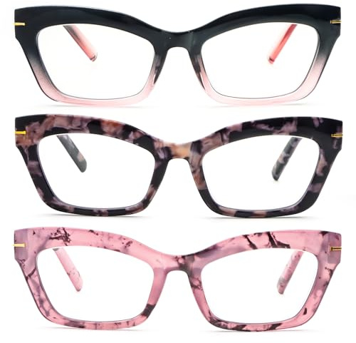 kollyseek 3 Pack Occhiali da Lettura Donna Retrò anti-blu Grande Cat Eye | 3 Pack Occhiali da Lettura Cateye Donna Retrò anti-blu Comodi e Alla Moda Grande Cat Eye,1.0 1.5 2.0 2.5 3.0 3.5