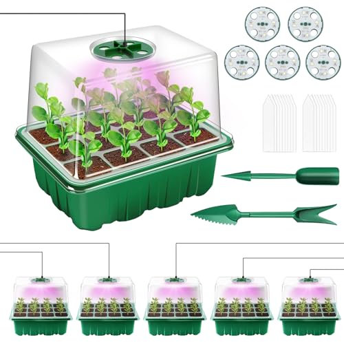 Yozexin Lot de 5 mini serres d'intérieur avec lampe pour plantes - Bac de culture avec couvercle surélevé - Pour la croissance des plantes et la germination des semences