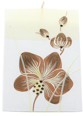 Dekohelden24 Hochwertige Kerze mit Orchidee/Orchideenkerze/Segel/weiß mit brauner Blüte/L/B/H: ca. 9 x 5 x 12 cm.