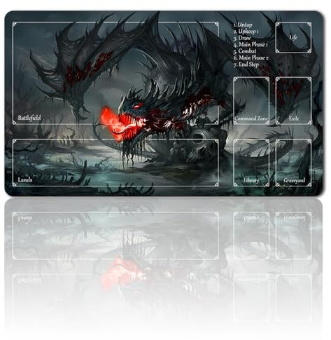 four leaves MTG Spielmatte + wasserdichte Tasche,Größe 60 X 35 cm Mit Kartenzonen, Sammelkartenspiel, Tischmatte, Spiele, MTG Mauspad (Dragon with Zone)