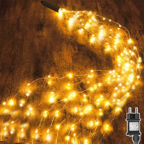 Dekofun Luces Cascada Navidad 2M 400 LED Con Enchufe, Temporizador, 8 Modos - Guirnalda Árbol Impermeable Para Exterior Interior Jardín Decoración