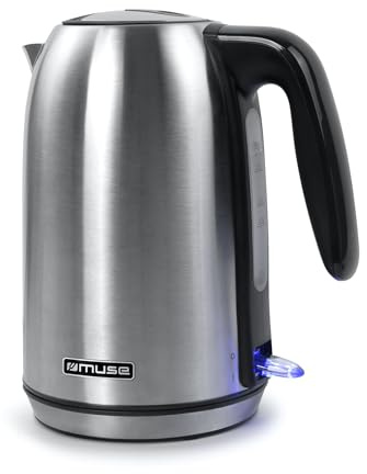 MUSE Edelstahl Wasserkocher 1,7 L, 2200W, BPA-frei mit Wasserstandsanzeige | Isolierter Griff, beleuchteter Schalter & herausnehmbarer, waschbarer Filter – leistungsstarker Wasserkocher für zuhause