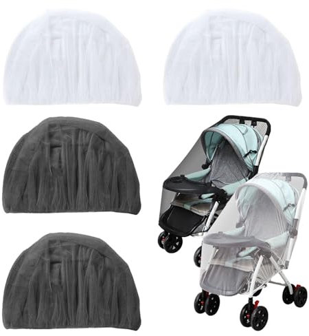 4 Stück Kinderwagen-Insektenschutz, Kinderwagen-Fliegennetz, Sommer-Kinderwagen-Mückenschutz, Faltbare Mückenschutz