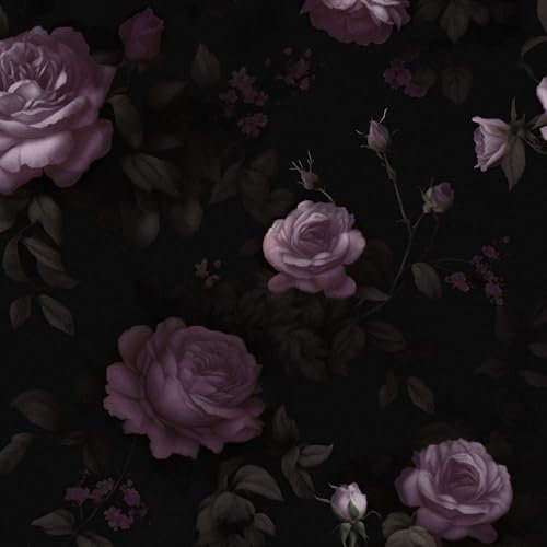 XRUIBZI Black Floral Wallpaper Peel and Stick Wallpaper Dark Rose Contact Paper for Cabinets Waterproof Self Adhesive Wall Paper for Kitchen Countertop Wall 44.5cmx300cm
