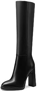 QUEEN HELENA Stivali Alti con Tacco al Ginocchio Casual Eleganti Donna K3236 (Nero Pu, Sistema Taglie Calzature EU, Adulto, Donna, Numero, Media, 40)