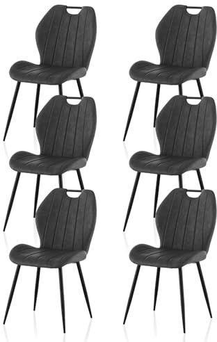 TUKAILAI Esszimmerstühle 6er Set aus Kunstleder, Küchenstuhl Polsterstuhl Wohnzimmerstuhl mit Polster-Rückenlehne und Metallbeine, Stühle Sessel für Esszimmer Wohnzimmer Küche Schlafzimmer, Grau