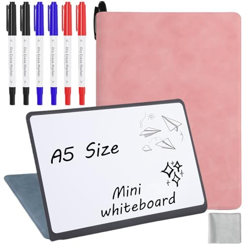 2 Stück Mini Whiteboard Notizbuch, Tragbares löschbares Whiteboard Klein mit 3 Farbstiften und Wischtuch, A5 Haushaltsplan Memoboard, Notizbuch Wiederverwendbar White Board für Notizen Listen Memos