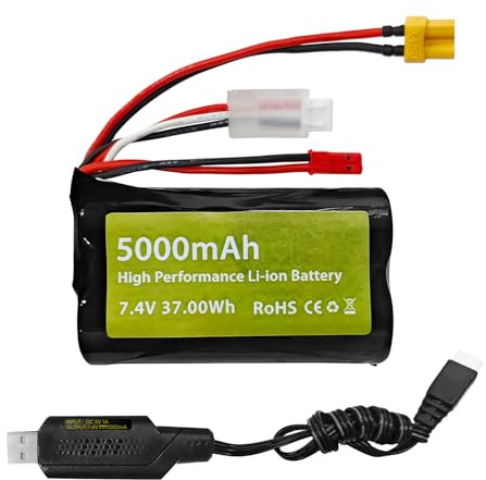 ZYGY 7.4V 5000mah 2S Li-ion Battery with JST Plug and XT30 Plug with USB Charging Cable Suitable for TX16S, TX18S, RC4GS, RC6GS, TX12 RC Transmitter RC Car Truck Engineer Battery
