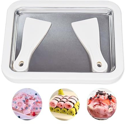 Ice Cream Roller Maker Instant Ice Cream Plate with 2 Spatulas, 26x21cm Rolled Ice Cream Maker for Sorbet Frozen Yogurt Gelato, Homemade DIY Frozen Yogurt Maker Machine for Children Home Family