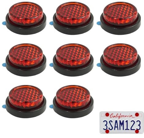 WEISENLINZ Red Round Reflectors 20mmSelf Adhesive License Plate Safety Reflector Suitable for bicycles, electric cars, motorcycles of stick on reflectors (Red,8Pcs)