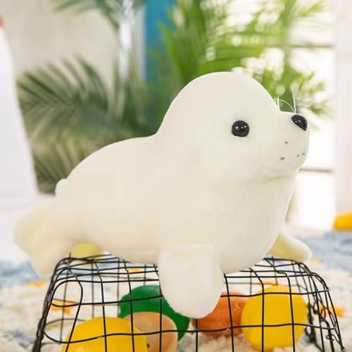 Kuscheltier Seehund Robbe, Chubby Blob Seal Kissen, Plüschtier Robbe, Siegel Plüschtier Robbe, Chubby Seal Pillow, Plüsch Robbe Kissen, Stuffed Cotton Plush Animal Toy (30cm,Weiß)