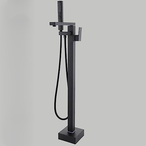 ANWEALTH Robinet de Baignoire Autoportant Noir en Cascade Robinet Mitigeur de Baignoire sur Pied Noir Chaud Et Froid Robinet Mitigeur de Baignoire sur Pied Robinet Mitigeur de Salle de Bain