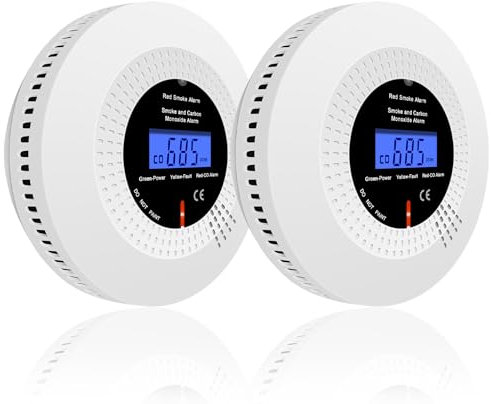 iMeistek 2PCS Combination Smoke and Carbon Monoxide Alarms,Smoke and Carbon Monoxide Detectors for home,with Digital Display,EN 50291 &EN14604 Approved.
