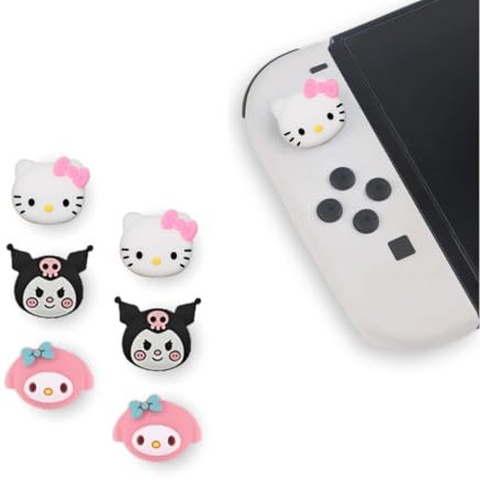 MMEGaming Tapas de Joystick compatibles con Nintendo Switch 1, Grips Compatibles con Switch Lite, Tapas para Pulgar para Nintendo Switch, Accesorios Switch, Empuñaduras Pulgar (Hello Kitty)