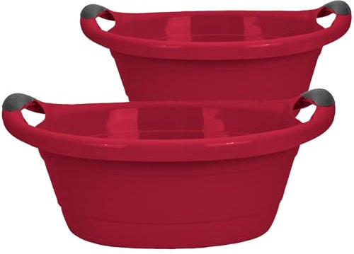 Wäschewanne 2er Set - 25 Liter Wäschekorb Rot - Made in EU - Platzsparende Waschschüssel mit Griffen, 62 * 43 * 27 cm