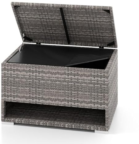HOMASIS 186L Auflagenbox mit Schuhregal, XXL Gartenbox PE-Rattan Outdoor Wetterfest, Aufbewahrungsbox mit Schutzliner & Deckel, Kissenbox Kissentruhe Auflagentruhe Gartentruhe, 95x60x58cm (Grau)