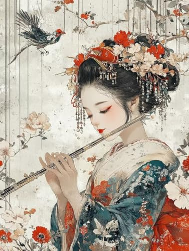 Peinture par Numero Adulte Geisha Peinture Numero, Paint by Number Japon Paint by Numbers for Adults avec 3 Pinceaux et Acrylique pour Decoration Murale Chambre, Cadeau Femme 50 x 70 cm -zjn2507IG