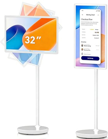 Sunseota 32-Inch Portable Smart TV,Portable TV on Wheels, 1080p Portable Touch Screen Monitor, Smart Rolling TV Built-in Camera, Built-in 15000mAh Battery | Android 13 | 8+128G Storage 32Inch