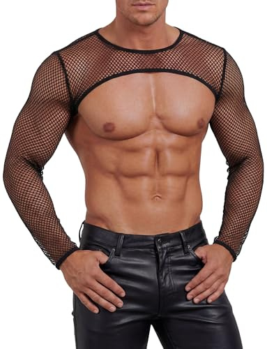 AIEOE Men's Long Sleeve Shrug Shirt Mesh Backless Crop Top EU S-XXL