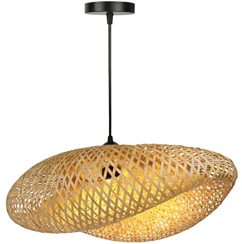 JAOGAUS Suspension en Bambou, Diamètre 60 cm, Ampoule non Incluse | Abat-jour en Rotin Artisanal avec Douille E27 pour Chambre et Salon