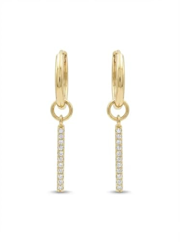 Suzan Gold® 375 Echtgold Creolen Damen mit Zirkonia Stab Anhänger modern elegant glänzend Geschenk StellaLine