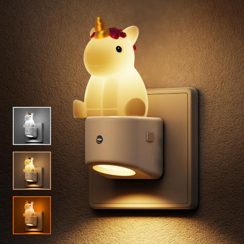LOHAS-LED Einhorn Nachtlicht Steckdose mit Dämmerungssensor, LED Nachtlicht | 3000K/5000K/Amber, Süß 3D Steckdosenlicht für Schlafzimmer, Küche, Badezimmer Flur, Treppe