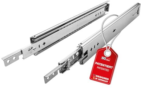 SOTECH VarioSlide Schwerlastauszug 1 Paar 550 mm, Silber verzinkt, Belastbarkeit 100 kg KV2-100-H53-EH mit Lock-in/out Vollauszug für Servicefahrzeuge, Transporter oder Maschinenbau