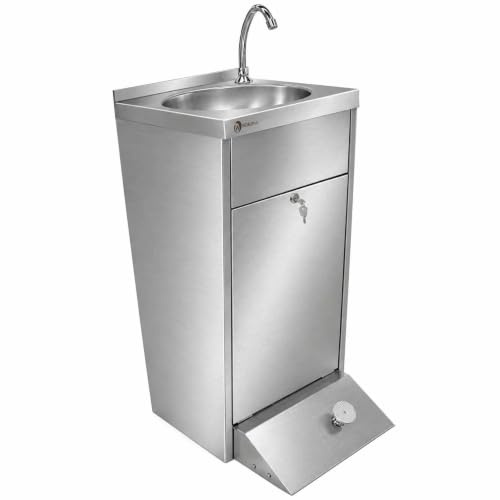 Lavamani autonomo in acciaio inox professionale WORLDMAI con comando a pedale per ristorazione e cucina professionale.