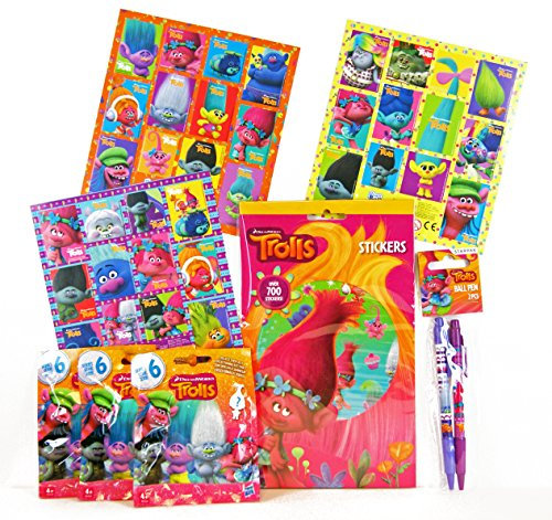 Trolls Super Set - 3X Überraschungstüte Mini Figur Serie 6 + über 700 tolle Sticker Set + 3 x 12 Sticker + 2 Ball Pens