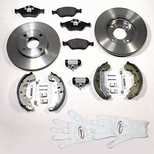 Autoparts-Online Set 60013042 Bremsscheiben belüftet + Bremsbeläge vorne + Bremsbacken + 2 x Radbremszylinder + Zubehörsatz für hinten
