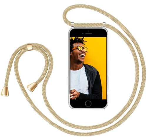 ZhinkArts Collier pour Apple iPhone 7/8 / SE (2020) - 4,7 Display - Étui de Téléphone avec Cordon - Coque pour Smartphone, Ètuis à Bandoulière - Beige/Jaune