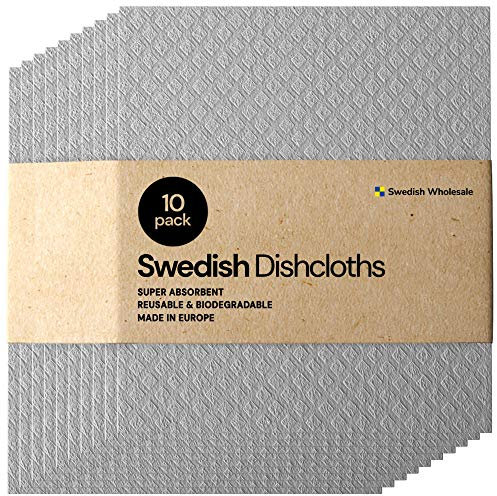 Swedish Wholesale Swedish DishCloths for Kitchen- 10 Pack Reusable Paper Towels Washable - Eco Friendly Cellulose Sponge Microfiber Dish Cloths - Kitchen Essentials - Grey