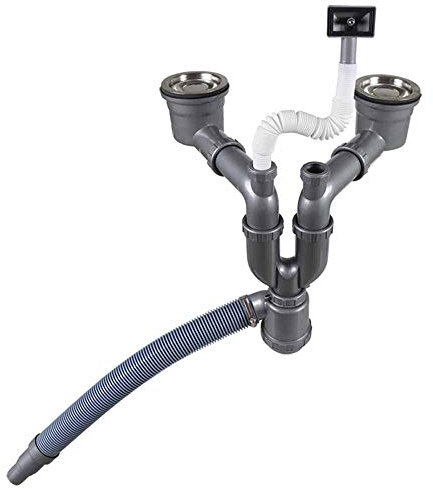 Talea Siphon double pour évier de cuisine avec trop-plein 114 mm