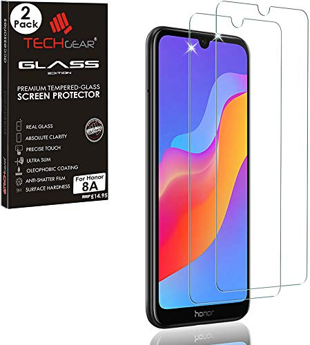 TECHGEAR [2 Pack GLASS Edition Screen Protector Compatible with Honor 8A, Tempered Glass Screen Protector Cover [2.5D Round Edge] [9H Hardness] [Crystal Clarity] [Scratch-Resistant] [No-Bubble]