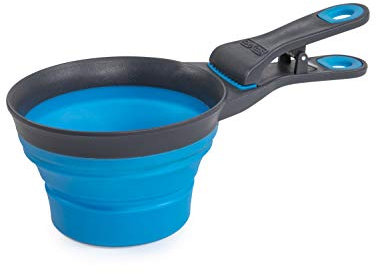 Dexas Pets KlipScoop Pelle à nourriture pliable pour croquettes de chien et clip pour sac de nourriture, capacité de 2 tasse, bleu