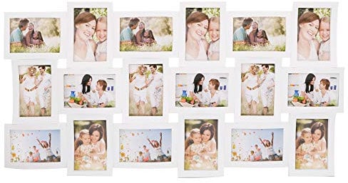 SPRINGOS Cadre Photo Collage 18 Photos Format Portrait & Paysage Grand Cadre Mural Décoration Murale Multifotos en Plastique Blanc