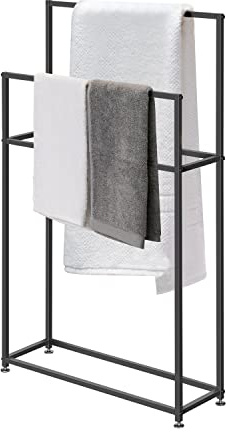 Porta asciugamani per piscina e spa, portasciugamani da pavimento indipendente, 2 ripiani, in metallo nero, porta asciugamani da bagno, per piscina, hotel, ufficio e casa, 75 x 20 x 110 cm, colore