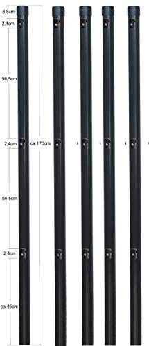 EXCOLO 5er-Set Metall-Zaunpfosten Ø34 mm, 1,7 m, pulverbeschichtet anthrazit RAL 7016, inkl. 3 Spanndrahthalter & Pfostenkappe, zum Einbetonieren – für Maschendrahtzäune bis 1,2 m Höhe