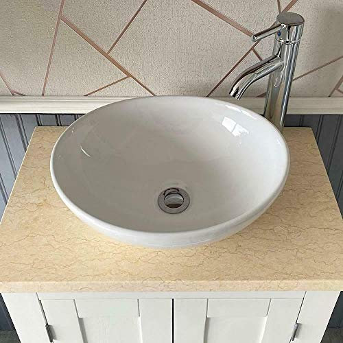 White Bathroom Cloakroom Sink | Bathroom Basin Unit | Cream Marble Top (Bowl B)