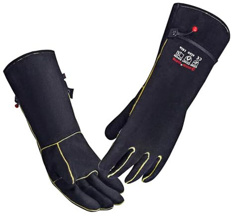 AOUCHI Guantes de soldadura de piel 500 °C, resistentes al calor, resistentes al fuego, para soldador Mig, Tig, barbacoa, barbacoa, 40,6 cm
